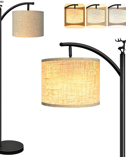 Floor Lamp for Living Room with 3 Color Temperatures LED Bulb,Standing Lamp, High Linen Lampshade Modern Floor Lamp, Living Room Bedroom Office Dining Room Foot Switch Reading Lamp - LeafyLoom