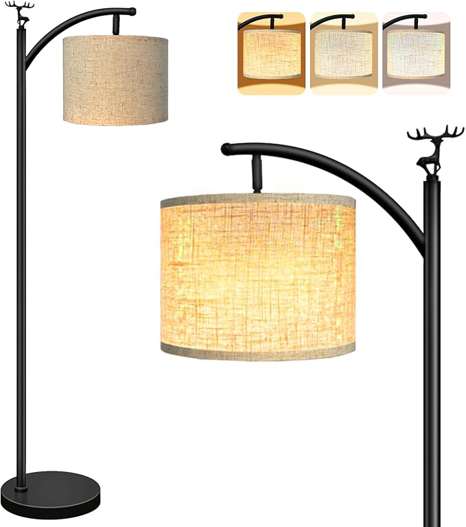 Floor Lamp for Living Room with 3 Color Temperatures LED Bulb,Standing Lamp, High Linen Lampshade Modern Floor Lamp, Living Room Bedroom Office Dining Room Foot Switch Reading Lamp - LeafyLoom