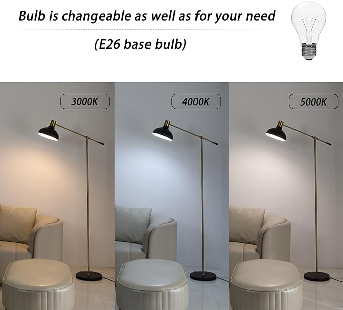 Industrial Floor Lamp, Gold Floor Lamp for Living Rooms & Offices – Charming Farmhouse Floor Lamp, Adjustable Head Standing Lamp for Bedroom Reading, Stunning Living Room Decor - LeafyLoom