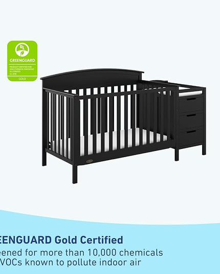 Graco Benton 4-in-1 Convertible Crib and Changer (Black) – GREENGUARD Gold Certified, Crib and Changing -Table Combo, Water-Resistant Changing Pad, Converts to Toddler Bed, Daybed & Full-Size Bed - LeafyLoom