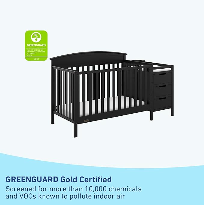 Graco Benton 4-in-1 Convertible Crib and Changer (Black) – GREENGUARD Gold Certified, Crib and Changing -Table Combo, Water-Resistant Changing Pad, Converts to Toddler Bed, Daybed & Full-Size Bed - LeafyLoom