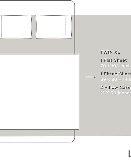100% Cotton Percale Sheets Twin XL Size, White, Deep Pocket, 4 Pieces Sheet Set - 1 Flat, 1 Deep Pocket Fitted Sheet and 2 Pillowcases, Crisp Cool and Strong Bed Linen - LeafyLoom