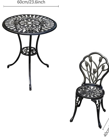 Patio Bistro Set.Rust-Resistant Cast Aluminum Bistro Table Set with Umbrella Hole for Backyard (Tulip Copper) - LeafyLoom