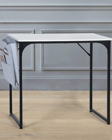 FurnitureR 31.5 inch Small Study Writing Table with Storage Bag Space Saving for Home Office, Modern PC Metal Frame Computer Desk, White - LeafyLoom