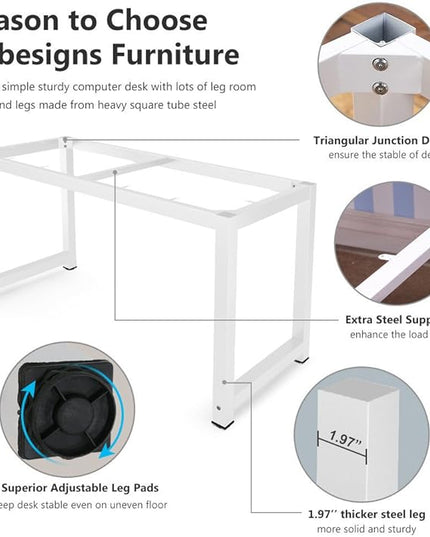 Tribesigns Computer Desk, 55 inch Large Office Desk Computer Table Study Writing Desk for Home Office, White + White Leg - LeafyLoom