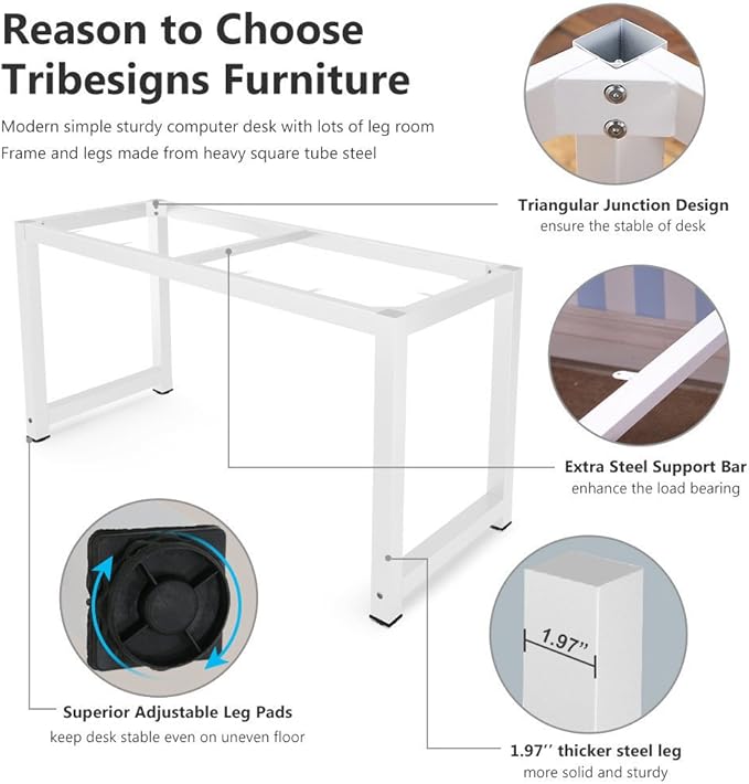 Tribesigns Computer Desk, 55 inch Large Office Desk Computer Table Study Writing Desk for Home Office, White + White Leg - LeafyLoom