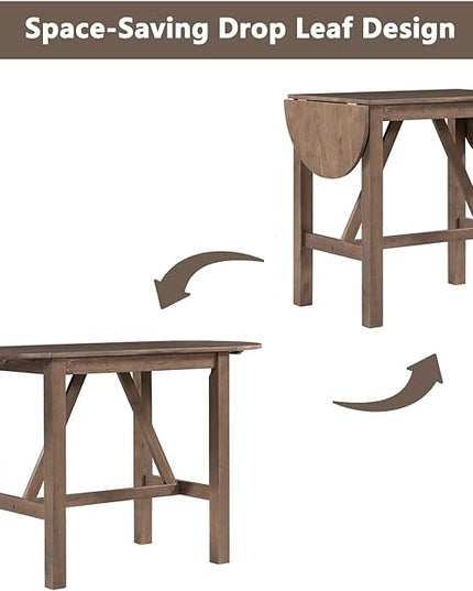 Dining Room Table Set for 2, 3-Piece Wood Counter Height Dining Table Set with Drop Leaf and 2 Upholstered Dining Chairs for Small Place, Rust Brown - LeafyLoom