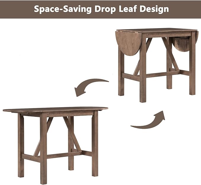 Dining Room Table Set for 2, 3-Piece Wood Counter Height Dining Table Set with Drop Leaf and 2 Upholstered Dining Chairs for Small Place, Rust Brown - LeafyLoom
