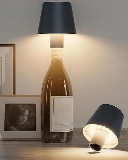 Wireless Wine Bottle Light Head, Portable LED Wireless Bottle Lamp with 3 Modes Light Dimming Pridola, Rechargeable Touch Control Wine Bottle for Any Bottle (Black) - LeafyLoom