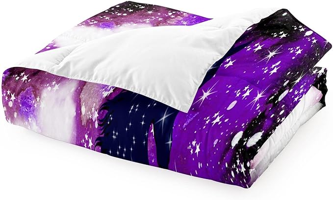 Horse Comforter Full Size Girls Full Bedding Set Purple Galaxy Bed Set Purple Starry Stars Soft Durable Quilt, 3 Piece Full Comforter Set 1 Full Comforter + 2 Pillowcases - LeafyLoom