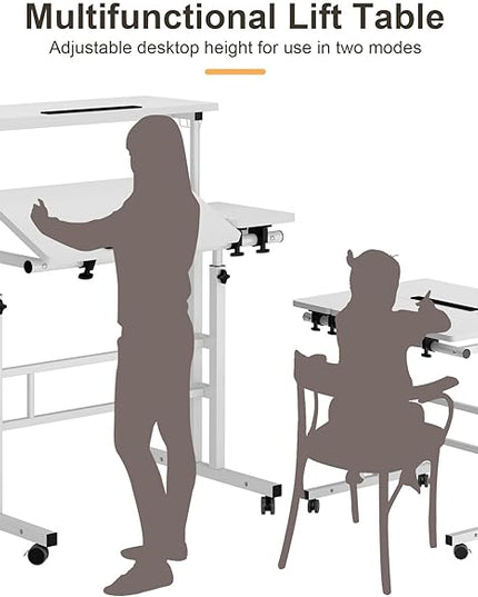 SDHYL 31.5 inches Movable Laptop Desk with Mouse Board Adjustable Height and Angle Anti-Slip Workstation Home Office Desk with Tablet Slot Portable Student Desk, White with Hook - LeafyLoom