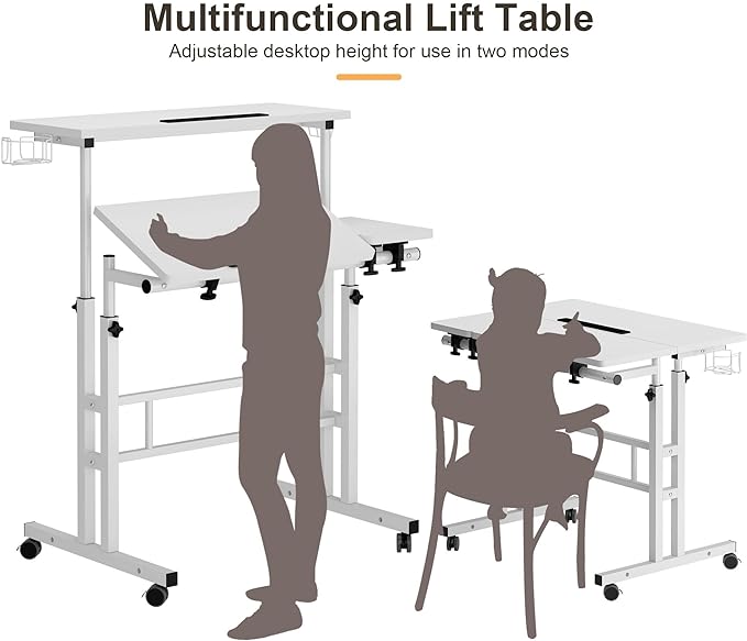 SDHYL 31.5 inches Movable Laptop Desk with Mouse Board Adjustable Height and Angle Anti-Slip Workstation Home Office Desk with Tablet Slot Portable Student Desk, White with Hook - LeafyLoom