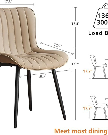 YOUNUOKE Khaki Dining Chairs Set of 2 Upholstered Mid Century Modern Kitchen Chairs Armless Faux Leather Side Chair with Padded Back Metal Legs for Living Room Bedrooms - LeafyLoom