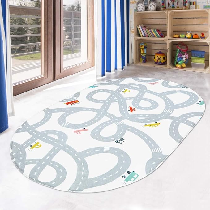 LIVEBOX Road Traffic Kids Play Area Rug 3'x5' Washable Playroom Educational & Fun with Cars and Toys Non-Slip Children Nursery Rugs for Living Room Bedroom Classroom Entryway Kids Tent - LeafyLoom