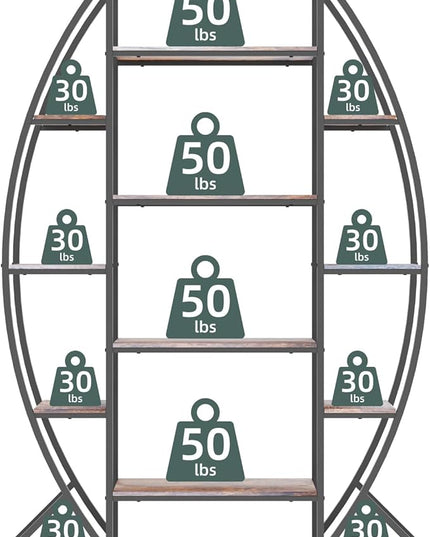 Large Oval Bookshelf, 70“ Tall Open 5 Tier Industrial Bookcases, Modern Etagere Bookcase Furniture, Wall Units for Living Room, Bookshelves Display Shelves for Office - LeafyLoom