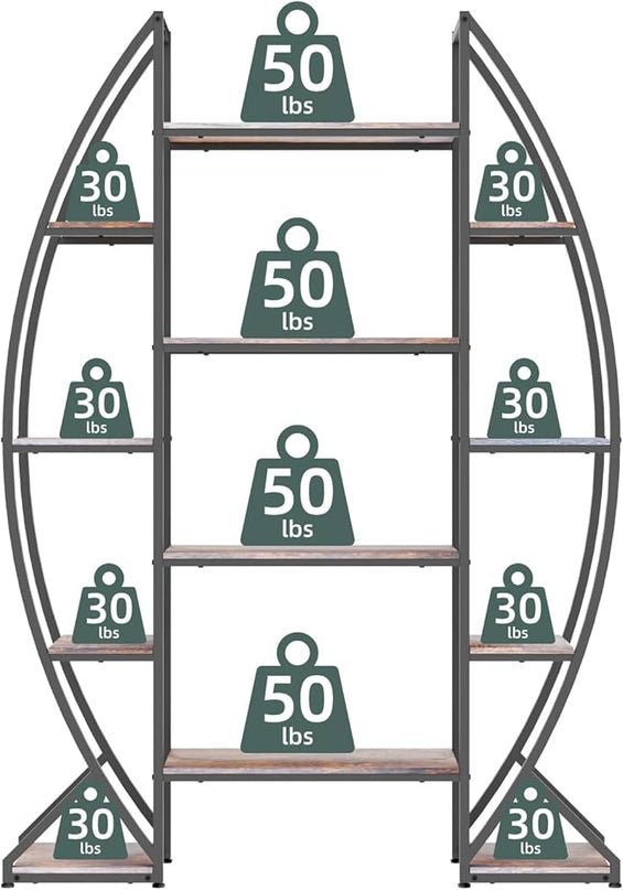 Large Oval Bookshelf, 70“ Tall Open 5 Tier Industrial Bookcases, Modern Etagere Bookcase Furniture, Wall Units for Living Room, Bookshelves Display Shelves for Office - LeafyLoom