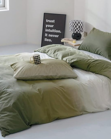 Gradient Green Comforter Set Ombre White Green Bedding Set Cal King Women Aesthetic Comforter 3 PCs Green Color Bed Comforter Set California King Gradient White and Green Comforter Set - LeafyLoom