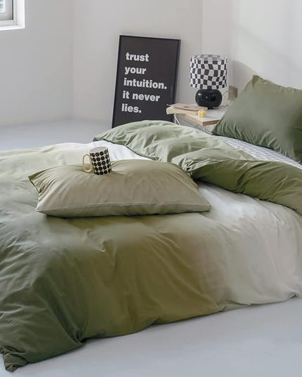 Gradient Green Comforter Set Ombre White Green Bedding Set Twin Women Aesthetic Comforter 3 PCs Green Color Bed Comforter Set Twin Gradient White and Green Comforter Set Twin - LeafyLoom