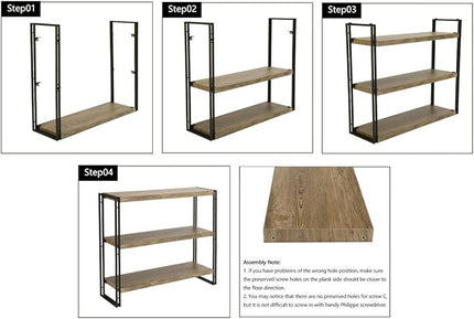 3 Tier Bookshelf Rustic Industrial Bookcase with Modern Open Wood Shelves, Sonoma Oak - LeafyLoom
