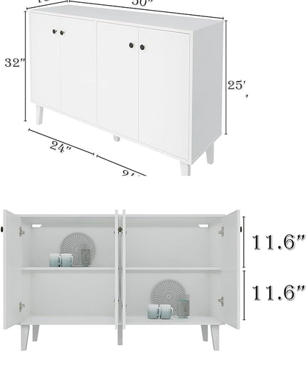 Buffet Cabinet with Storage,Kitchen Sideboard Buffet with 4 Doors Console Table,Modern Sideboard for Dinning Room,Living Room(White) - LeafyLoom