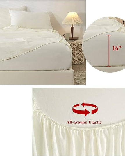 Cream White Twin Sheets Set 3 Piece Cooling Bedding Sheets Set - Breathable Bedding Sheets & Pillowcases Set - Easy Fit Deep Pockets 16 Inch,Twin Size Bed Sheets Cream - LeafyLoom