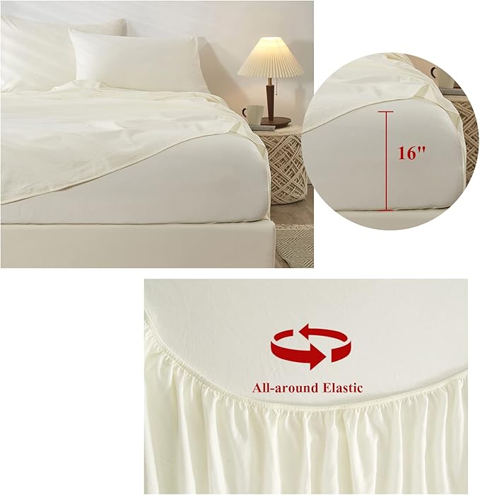 Cream White Queen Sheets Set 4 Piece Cooling Bedding Sheets Set - Breathable Bedding Sheets & Pillowcases Set - Easy Fit Deep Pockets 16 Inch,Queen Size Bed Sheets Cream - LeafyLoom