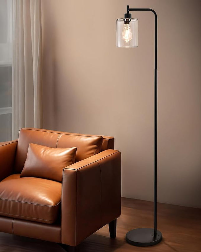 Oneach 66.5'' Industrial Metal Floor Lamp for Living Room Farmhouse Vintage Rustic Style Tall Standing Lamps for Bedroom Office with Glass Shade Modern Minimalist Tall Light Black(Bulb Included) - LeafyLoom