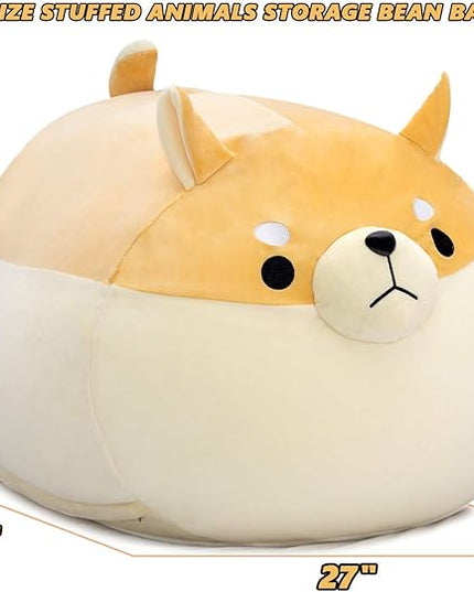 Stuffed Animal Storage Bean Bag Chair Cover for Kids Yellow Dog Shiba Inu Bean Bag Chair for Girls Large Size Toy Organizer Cover Only Without Filling - LeafyLoom