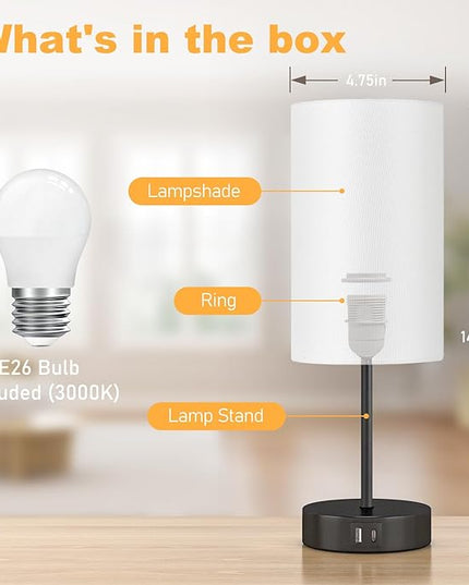 AKASUKI Table Lamp for Bedroom, 3 Way Dimmable Touch Lamp with Dual Charging Station, Small Bedside Lamps for Night Stands, Living Room, Office(LED Bulb Included) - LeafyLoom