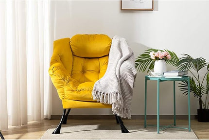 HollyHOME Modern Fabric Large Lazy Chair, Accent Oversized Comfy Reading Chair, Thick Padded Cozy Lounge Chair with Armrest, Steel Frame Leisure Sofa Chair for Living Room, Bedroom, Dorm, Yellow - LeafyLoom