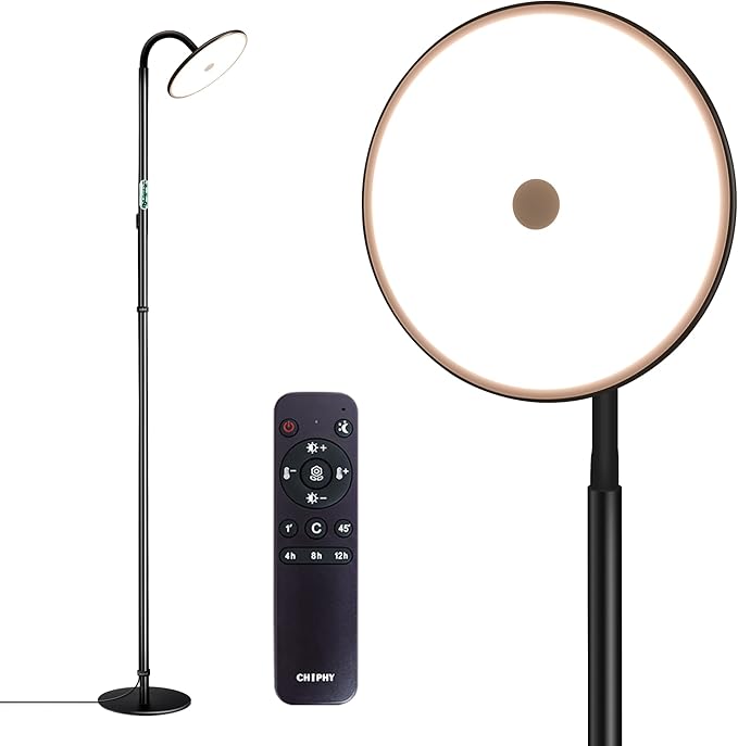 chiphy Floor Lamp, 76'' Tall Lamp, 40W 3500LM 30000Lux Super Bright Floor Lamps for Living Room, Dimmable 2300K-6500K Adjustable Gooseneck with Remote Control Floor Lamp for Bedroom Reading Office - LeafyLoom