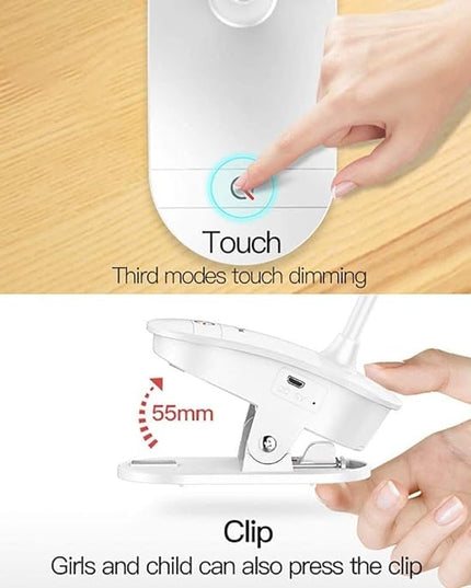 Clip on Lamp,Battery Powered Reading Lamp,Clip on Light for Bed Clip on Battery Light with 3 Brightness Level,USB Rechargeable, Reading Lamp - LeafyLoom