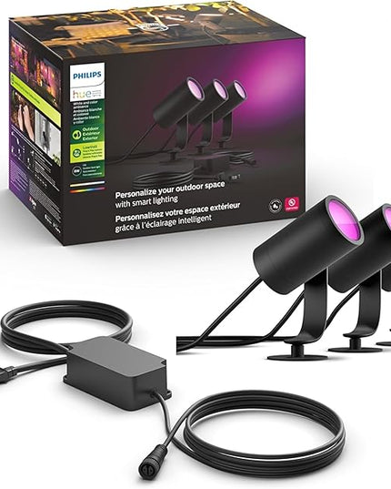 Philips Hue Lily Outdoor Smart Spot Light Base Kit - White and Color Ambiance LED Walkway Lights - Low Voltage Landscape Lighting - Requires Bridge - Control with App and Voice - Weatherproof - 3 Pack PhilipsHue