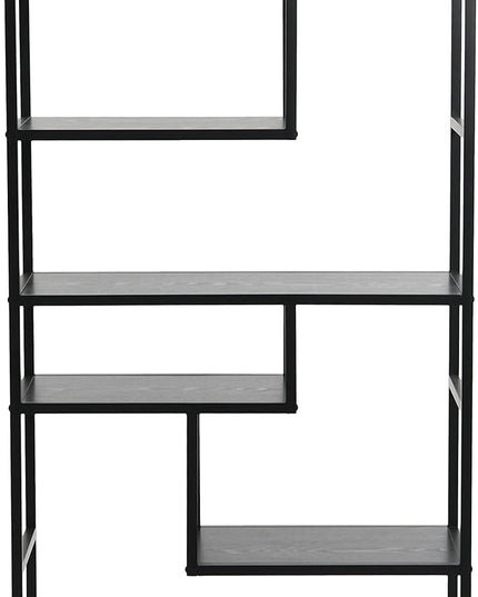 Household Essentials Black Oak Geometric Tall Open Book Shelf | Mid Century Modern Shelves - LeafyLoom
