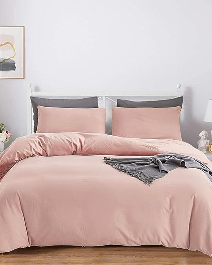 Queen Blush Pink Cotton Comforter Set, 3 PCS Breathable Bedding with 2 Pillowcases, Fade-Resistant, Lightweight, Durable, Ideal for Gift - LeafyLoom