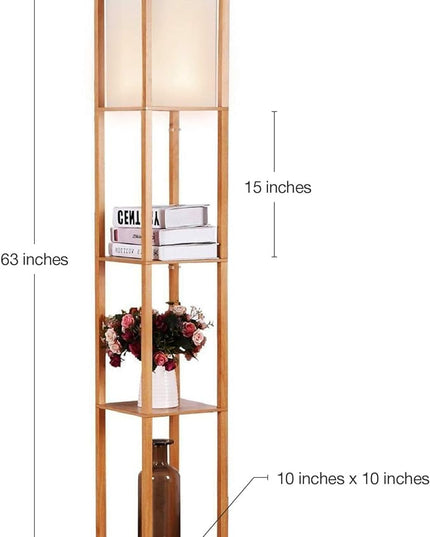 Brightech Maxwell - Modern Shelf Floor Lamp with Lamp Shade and LED Bulb - Corner Display Floor Lamps with Shelves for Living Room, Bedroom and Office - Natural Wood - LeafyLoom