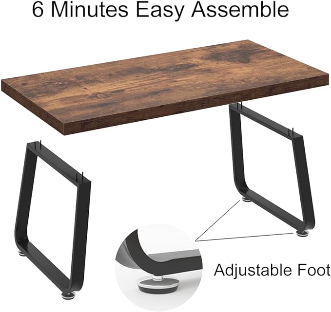 HSH Wooden Coffee Table, Industrial Rectangle Center Table, Modern Minimalist Coffee Table for Living Room, Farmhouse Wood and Metal Cocktail Tea Table for Bedroom Home Office, Rustic Brown, 47 in - LeafyLoom