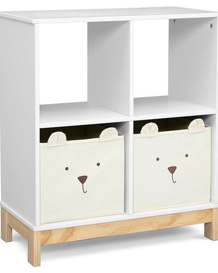 Delta Children babyGap Oxford 6-in-1 Convertible Crib + Brannan Bear Bookcase with Bins + Brannan Bear Wall Shelf with 4 Hooks, Bianca White/Natural (Bundle) - LeafyLoom