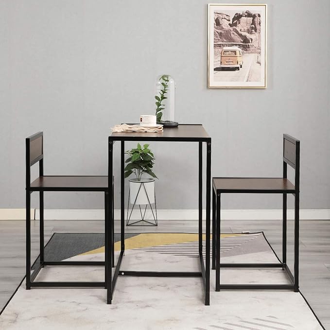 SDHYL 3 Piece Dining Set Dining Table Set with 2 Chairs Breakfast Table for Kitchen, Coffee Table Set, Home Office Table Set, Computer Table for 2, Portable Table Set, Walnut - LeafyLoom