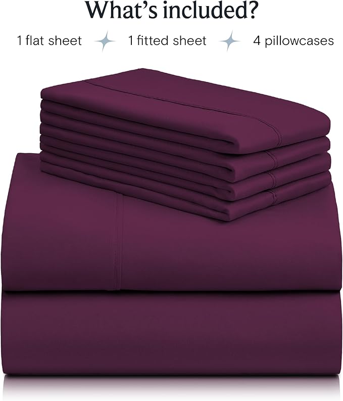 LuxClub 6 PC Full Sheet Set, Breathable Luxury Bed Sheets, Deep Pockets 18" Eco Friendly Wrinkle Free Cooling Bed Sheets Machine Washable Hotel Bedding Silky Soft - Eggplant Full - LeafyLoom