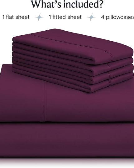 LuxClub 6 PC King Sheet Set, Breathable Luxury Bed Sheets, Deep Pockets 18" Wrinkle Free Cooling Bed Sheets Machine Washable Hotel Bedding Silky Soft - Eggplant King - LeafyLoom
