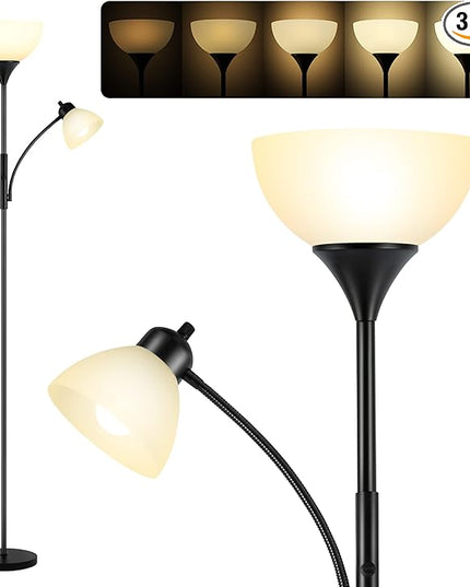 Floor Lamp, Dimmable Standing lamp, 3 Levels Dimmable Brightness, Included 9W and 5W LED Bulbs, Industrial Floor Lamp for Living Room, Bedroom, Office, Reading - LeafyLoom
