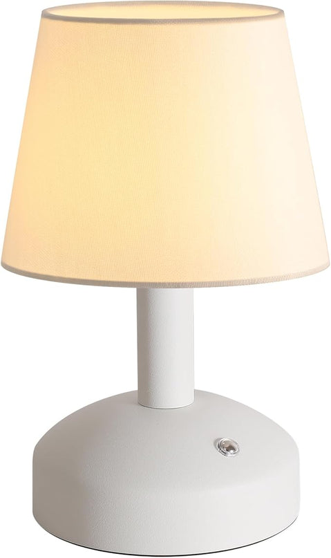 KDG Modern Cordless Small Table Lamp, Portable LED Fabric Shade Desk Lamps, 5000mAh Rechargeable Battery Operated Lighting for Bedroom, Bedside, Bar, Living Room, Dining Room, Night Light(White) - LeafyLoom