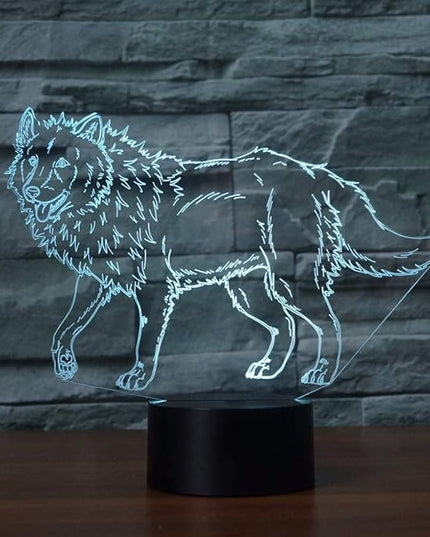 3D Illusion Animal Wolf Optical Night Light 7 LED Color Changing Desk Table Lamp Acrylic Flat Painted Image for Kiddie Kids Children Family Home Office Childrenroom Theme Decoration - LeafyLoom