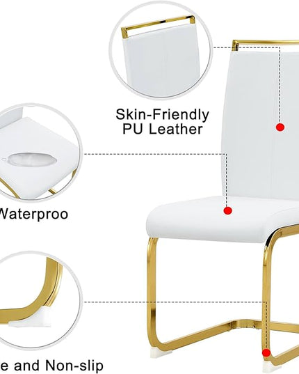 Modern Dining Chairs Set of 4, Side Dining Room Chairs with Golden Legs, Kitchen Chairs with Faux Leather Padded Seat High Back, Chairs for Dining Room,Kitchen, Living Room White - LeafyLoom