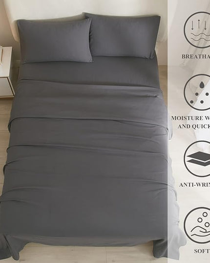 HighBuy Cooling Bed Sheets King 4 Piece Grey Bedding Sheet & Pillowcases Set,King Size Deep Pocket Fits Up to 16" Mattress,Easy Fit Fitted Sheets,Cooling Microfiber Sheets - LeafyLoom