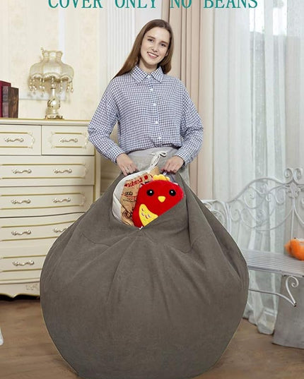 Stuffed Animal Storage Bean Bag Chair Cover (No Filler)for Kids and Adults. Premium Corduroy Stuffable Beanbag for Organizing Children Plush Toys or Memory Foam Extra Large 300L (Warm Grey) - LeafyLoom