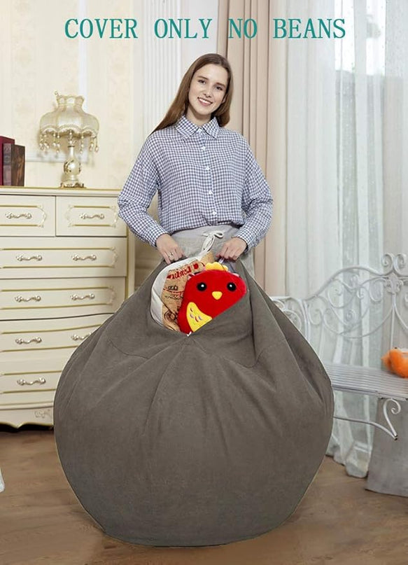 Stuffed Animal Storage Bean Bag Chair Cover (No Filler)for Kids and Adults. Premium Corduroy Stuffable Beanbag for Organizing Children Plush Toys or Memory Foam Extra Large 300L (Warm Grey) - LeafyLoom