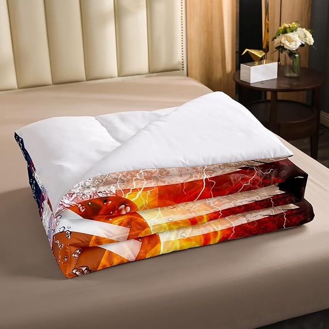 Boys American Football Comforter Set, United States Flag Down Comforter Twin Size, Soccer Sports Games Bedding Set for Kids Teens Adult Men, Geometric Stripes Retro Duvet Sets, Blue White and Red - LeafyLoom