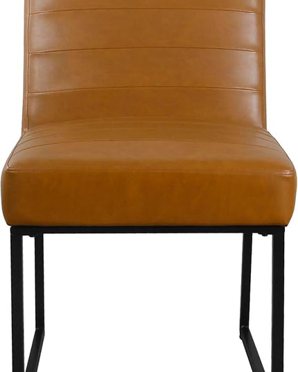 HomePop Home Décor | Single Pack Channeled Metal Dining Chair, Brown Faux Leather - LeafyLoom